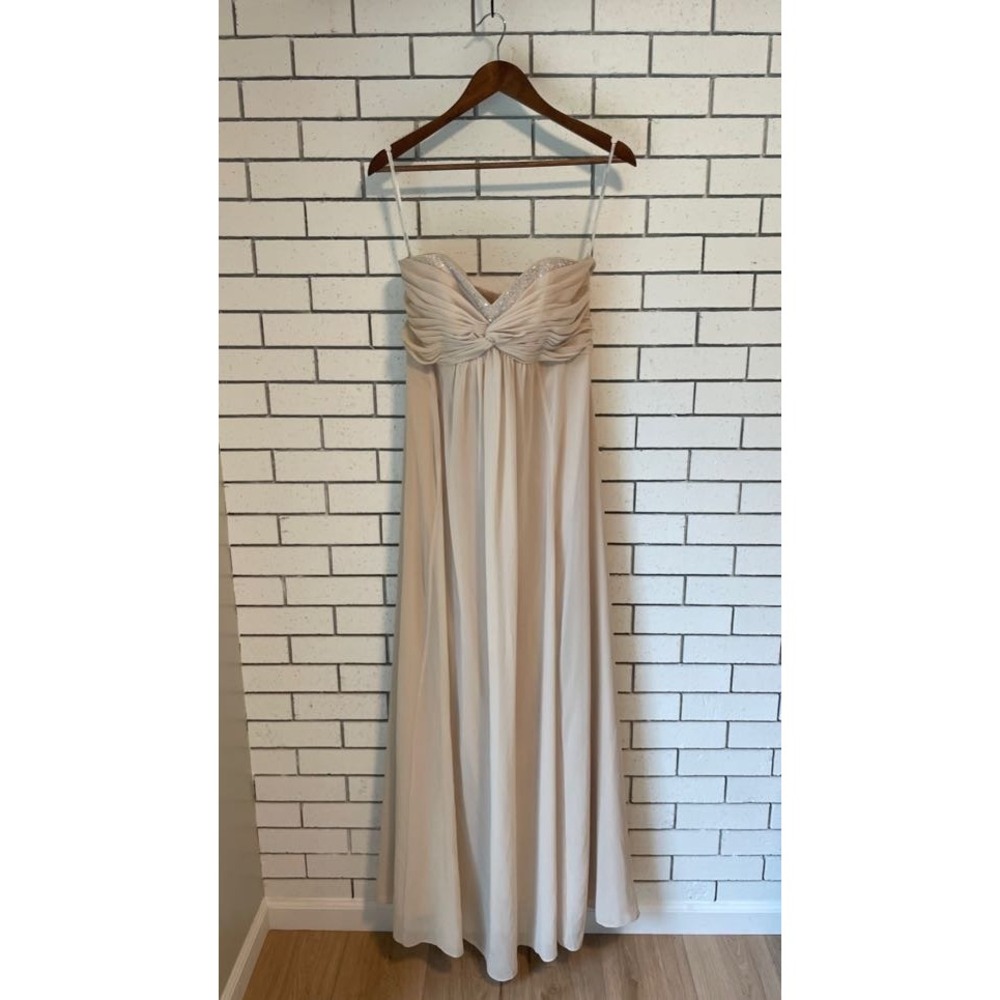 Davids Bridal F14867 Strapless Beaded Sweetheart Maxi Gown Beige 8